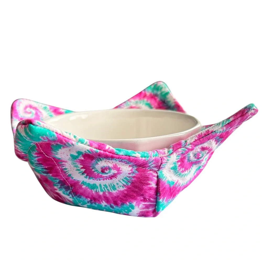 Hand Crafted Colorful Tie Dye Microwave Medium to Large Bowl Cozy Fabric Cotton